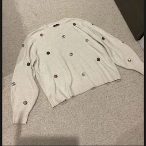 Topshop Cream Sweater with Metallic Sequin Polka Dots